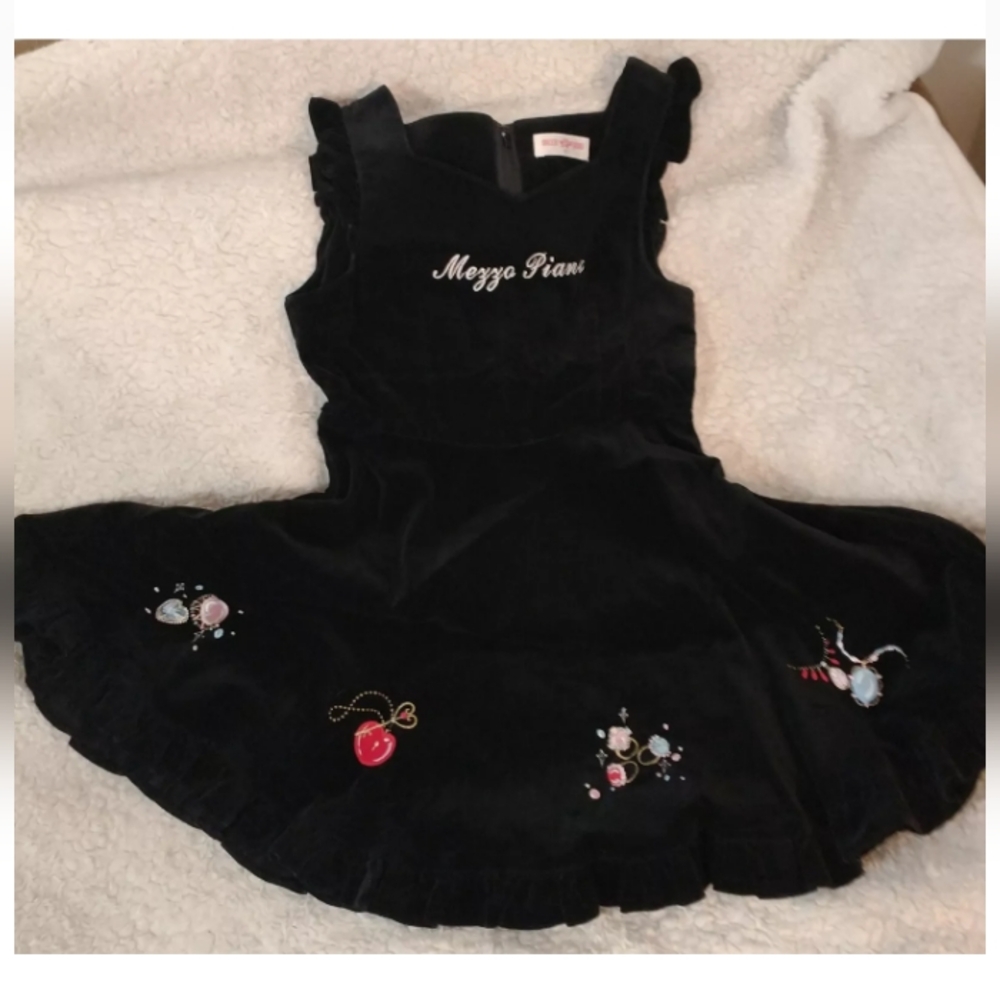 Black Velvet Material Dress, Mezzo Piano, Size 130cm